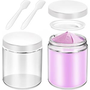 MotBach 2 Pack 8oz Glass Jars with Lids, Round Glass Jars with Spatulas, Inner Liners and White Lids, Empty Cosmetic Containers Travel Toiletries Container for Lotion, Cream, Makeup, Cosmetic, Slime