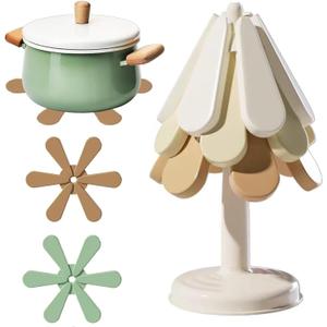 Tree Trivets for Hot Dishes Set of 3, Silicone Trivets for Hot Pots and Pans, Flower Shape Heat Resistant Holder Mat, Tree Coasters Hot Pads for Countertops Kitchen Decorative