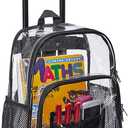 Clearworld Rolling Clear Backpack, Heavy Duty Cold-Resistant Security Transparent PVC Backpack with Wheels (Black)