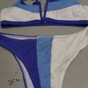 ZAFUL Women's Underwire Floral V-Wired High Leg Two Piece Bikini Set Swimsuit, Blue White, Small 