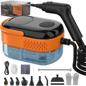 Steam Cleaner for Home & Car-Portable Handheld Steamer for Cleaning with 3-Level Handle, 15s Heat-Up, Large Tank, 16 Accessories - Clean Grease, Grout, Tile, Floor, Couch, Dirt, Furniture (Orange)