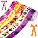 5 Rolls Halloween Grosgrain Wired Ribbon, Length 5 Yard Width 7/8 Inch Halloween Themed Colorful Ribbon Set for Crafts Gift Wrapping Home Pumpkin Ghost Party Decorations Supplies (Horror Theme)