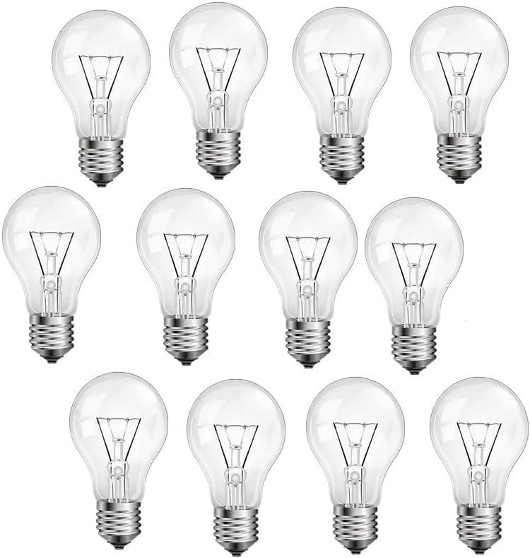 100 Watt Incandescent Light Bulbs, A19 100 WATT Incandescent Bulb Shatter Resistant Rough Service Light Bulb (12PACK)