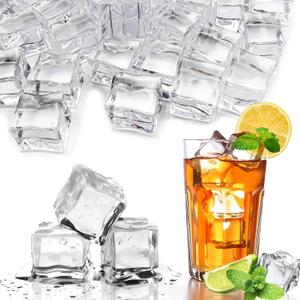 Fake Ice Cubes, 50 pcs 1" Artificial Plastic Ice Cube, 25 mm Acrylic Crystal Diamonds for Vase Fillers, Party Favor, Wedding Decoration, Photography Props, Food Display