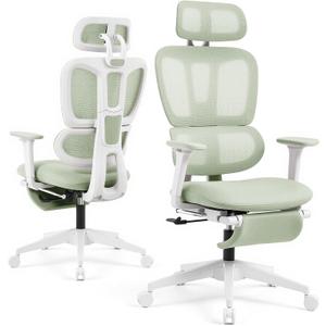 Ergonomic Office Chair with Footrest and Dynamic Lumbar Support, Green, High Back