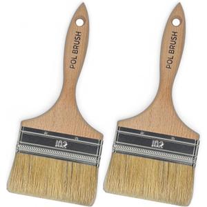 Set of 2 4 Inch Flat Paint Brushes - High European Quality - Natural Bristles - for Home, Wood, Walls, Art, Trim & Furniture - for Acrylic, Oil, Stain, Chalk & Latex Paints