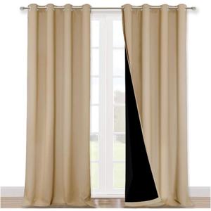 NICETOWN Full Shading Curtains 90 inches Long 2 Panels Set for Windows, Super Heavy-Duty Black Lined Blackout Curtains for Bedroom, Privacy Assured Window Treatment (Biscotti Beige, 52 inches W)