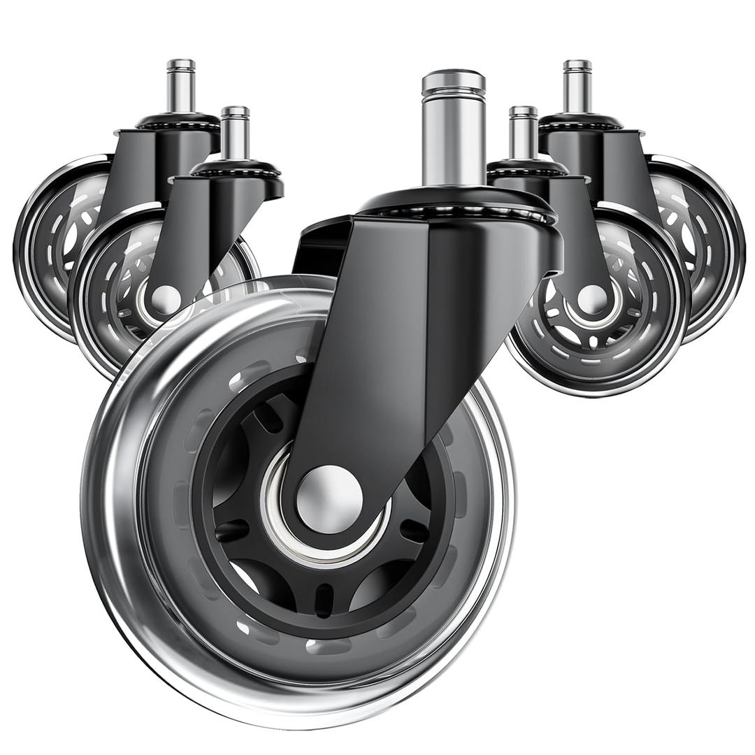 Office Chair Wheels, Set of 5 Caster Wheels Office Accessories, 3 Inch Heavy Duty Casters for Chairs to Replace Office Chair Mats, Smooth & Quiet Universal Fit for Most Chairs(5 Pack)