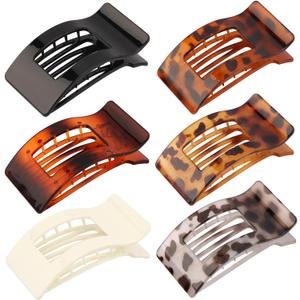 6 Pack Flat Hair Claws Clips for Women, Large Extra Strong & Thick Clips for Thick Fine Hair Styling, Secure Hair Hold Glossy Brown Black White