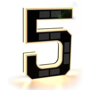 ISUNMEA 9 Inch Solar Lighted House Numbers for Outside, Light Up Waterproof LED Address Numbers Signs for Houses, Large Personalized Illuminated Exterior Modern House Numbers Light (5-Black, 9IN)
