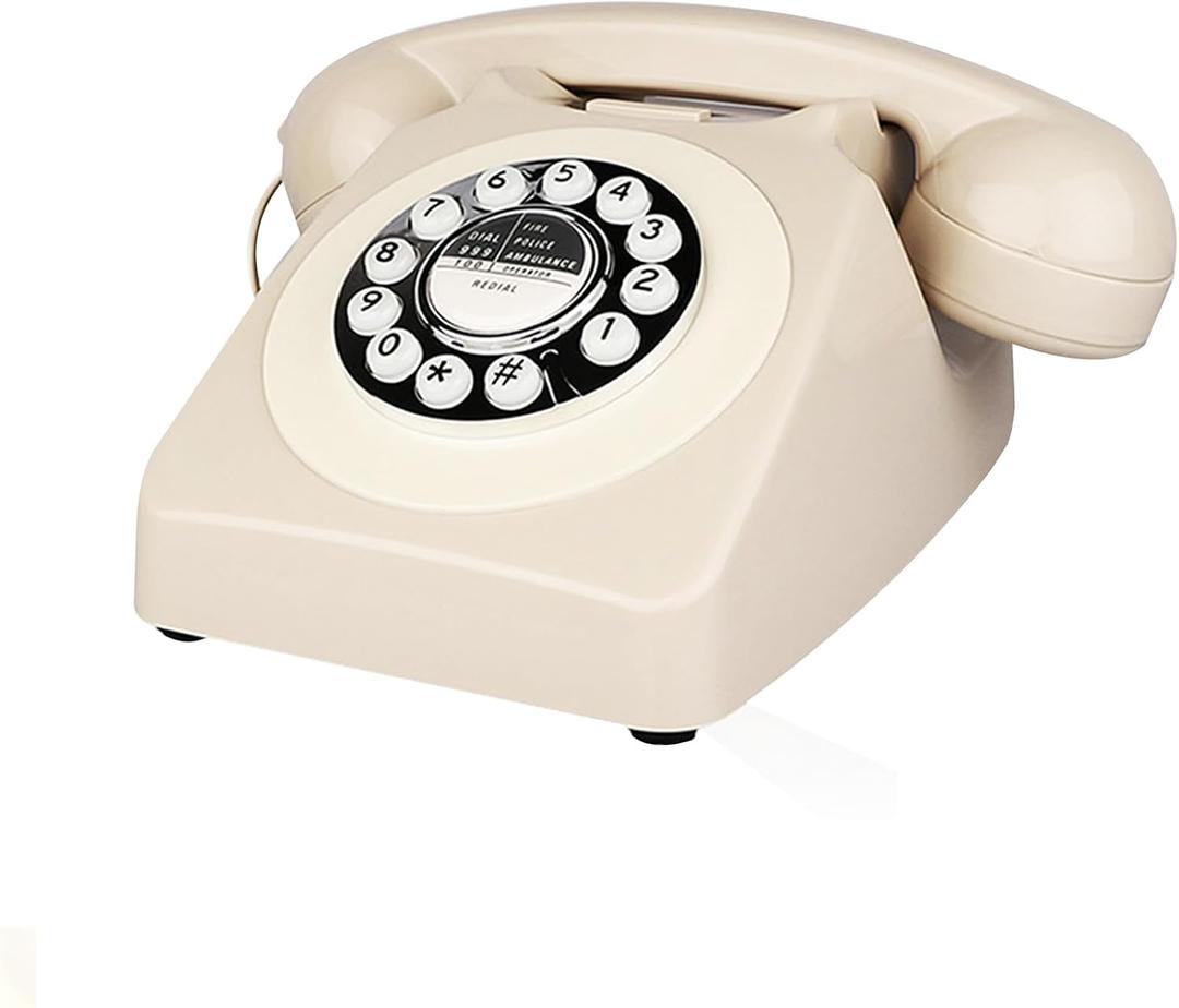 Retro Phone, TelPal Corded Telephone, Old Fashion Telephones, Vintage Antique Desktop Phone, Classic 1980's Landline Phones for Home & Office Decor, Novelty Hotel Telephone with Redial (Ivory)