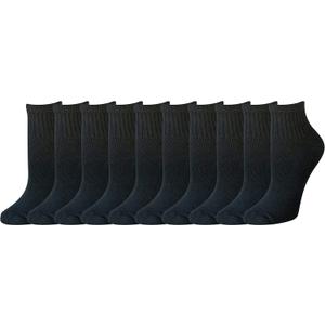 Amazon Essentials Women's Cushioned Cotton Ankle Socks, 10 Pairs, Black, 6-9