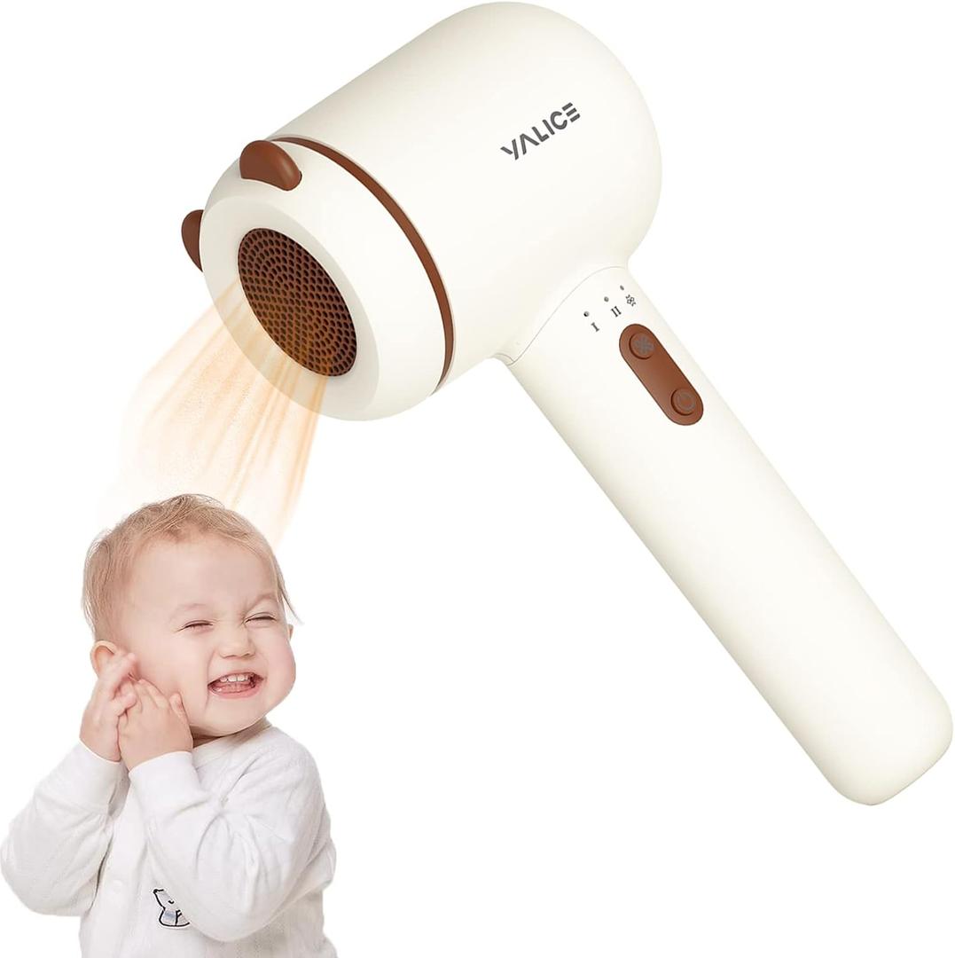 YALICE Cordless Hair Dryer for Baby and Kids, Portable Travel Blow Dryer with Gentle Airflow & Low Heat Ionic Care for Infant, 3 Speed Settings, Mini Rechargeable Hair Dryer with Charging Base, Khaki