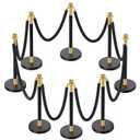 8pcs Sturdy Stanchion Posts, 8pcs High Quality Black Velvet Ropes, Water/Sand/Concrete Fillable Leakproof Base, Crowd Control Barriers for Birthday, Prom, Business, Wedding, Red Carpet