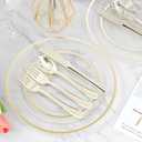 BESTVIP 300 Pcs Gold Plastic Dinnerware Set for 50 Guests
100 Plastic Plates, 100 Forks, 50 Spoons, 50 Knives for Party, Wedding, Birthday & Christmas