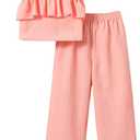 xueteox Summer Outfits for Girls 2 Piece, Pink Short Sleeve Top and Long Pants Set Cute Toddler Kids Clothes. (Pink)