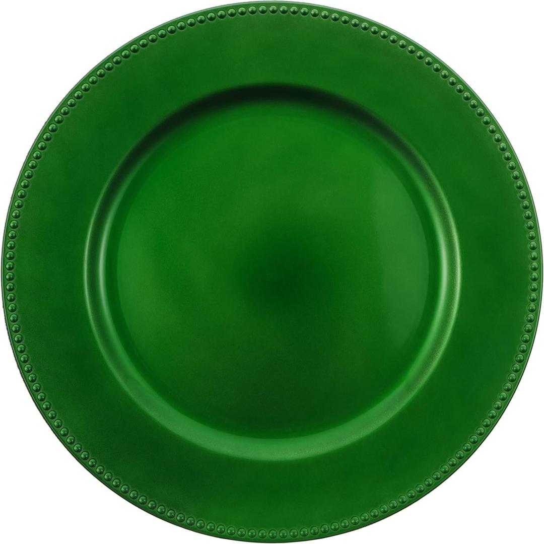 Green Beaded Chargers (PACK of 12) Green Charger Plates Set of 12 Polypropylene Material, Xmas Charger Plates Charger & Service Plates (Green Beaded)