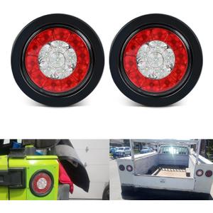 2PCS 4" Round LED Trailer Tail Lights 16LED with Rubber Grommet Sealed Waterproof IP67,Brake Stop Running Reverse Signal Lamps for RV Trailer Trucks Van