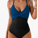 B2prity Women's One Piece Swimsuits Tummy Control Front Cross Bathing Suits Tie Back Slimming V Neck Swimwear Size S