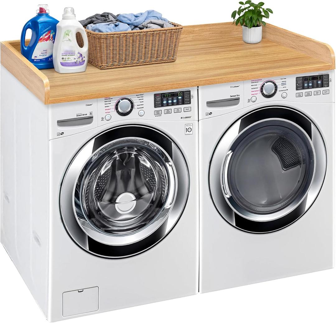 Royxen Washer Dryer Countertop with Solid Wood Core, 54“W x 28" D Laundry Countertop with Edge Rails,Washer and Dryer Topper for Laundry Room Organization (Oak)