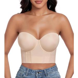 DotVol Women's Longline Strapless Full Figure Underwire Corset Bustier Bra 42DDD