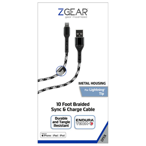 Zgear Metal Housing For Lightning Tip 10 Foot Braided Sync & Charge Cable