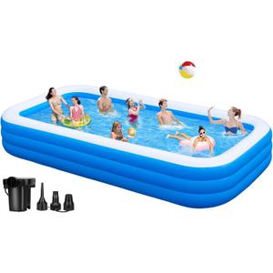 Large Inflatable Pool for Adults - 130'' x 72'' x 22'', Full Sized Blow Up Pool with Pump, Thickened Swimming Pool for Family Backyard Summer Lawn