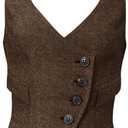 Women's Suit Vest Herringbone Tweed Work Wear Slim Fit Waistcoat Lady Sleeveless Jacket (XX-Large-3X-Large, Brown)