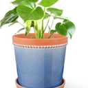 KERUITA 8 Inch Ceramic Plant Pot with Drainage and Saucer  Crackle Glaze Blue, Large House Plant Pot, Planters for Indoor Plants, Pots for Indoor Plants, Decorative Ceramic Pot for Home & Office