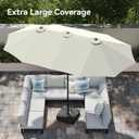 PHI VILLA 15ft Large Patio Umbrellas with Base Included, Outdoor Double-Sided Rectangle Market Umbrella with Stand, Outside Umbrellas for Poolside Lawn Backyard, Ivory