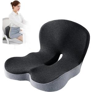 Memory Foam Office Chair Cushion, L-Shaped Integrated Seat Cushions, Chair Seat Cushion for Lower Back Tailbone Protection, Lumbar Support (Black Gray)
