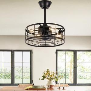 16.5 Inch Caged Ceiling Fans with Lights,Black Fandelier