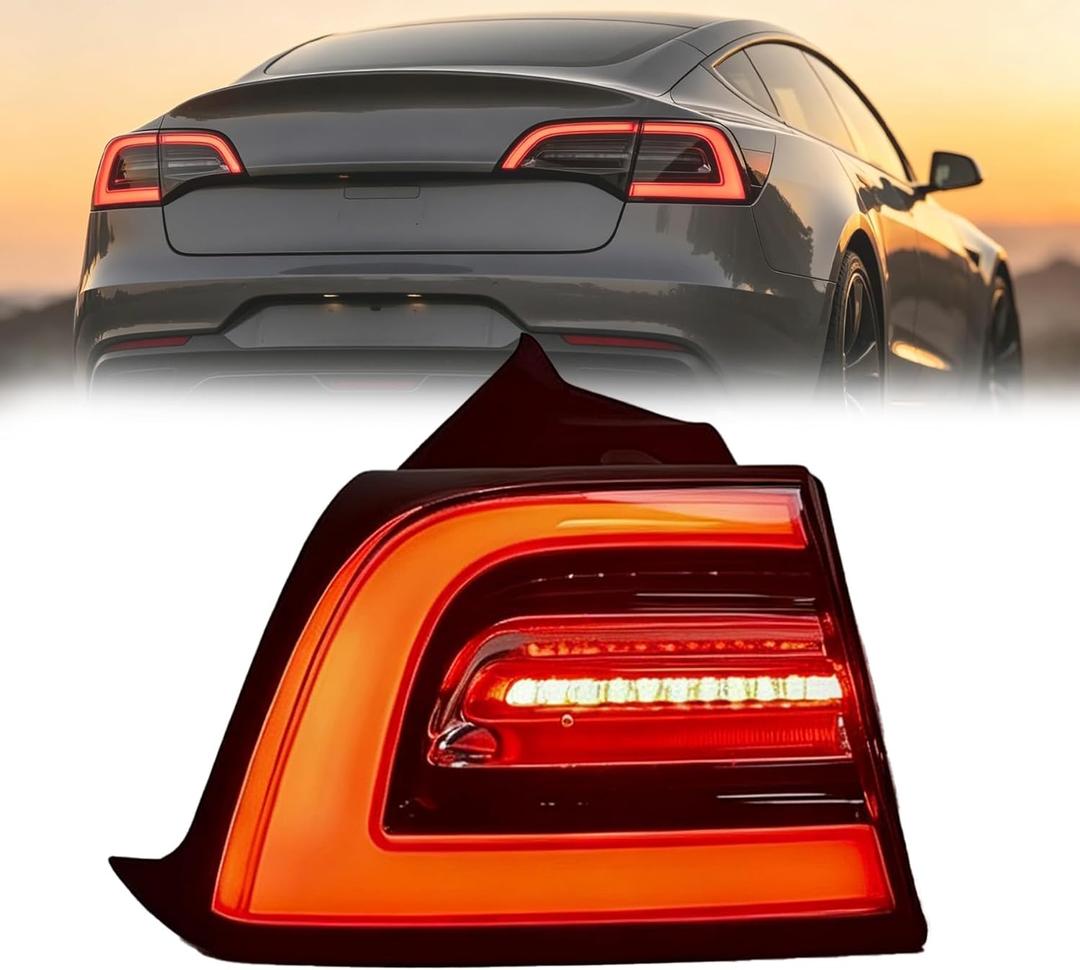 1077397 3Pin Left Tail Light Assembly Fit for Tesla Model 3 2017 2018 2019 2020, Rear Driver Side Brake Outer LED Tail Lamp #1077397-00-G 1077397-00-H 1077397-00-F