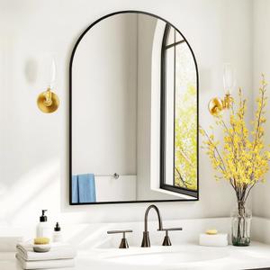 Sunniry Arched Wall Mirror, 20x30 inch Black Arch Mirror, Arch Bathroom Mirrors Metal Frame, Arched Mirrors for Living Room, Bathroom, Hallway, Bedroom.