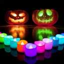 Homemory Multi Color Changing Tea Lights Battery Operated, 7-Color Changing LED Plastic Holiday Candles for Halloween, Pumpkin, Ofrenda, Christmas, Party, Dia1.5'' x H1.3'', 24-Pack [White Base]
