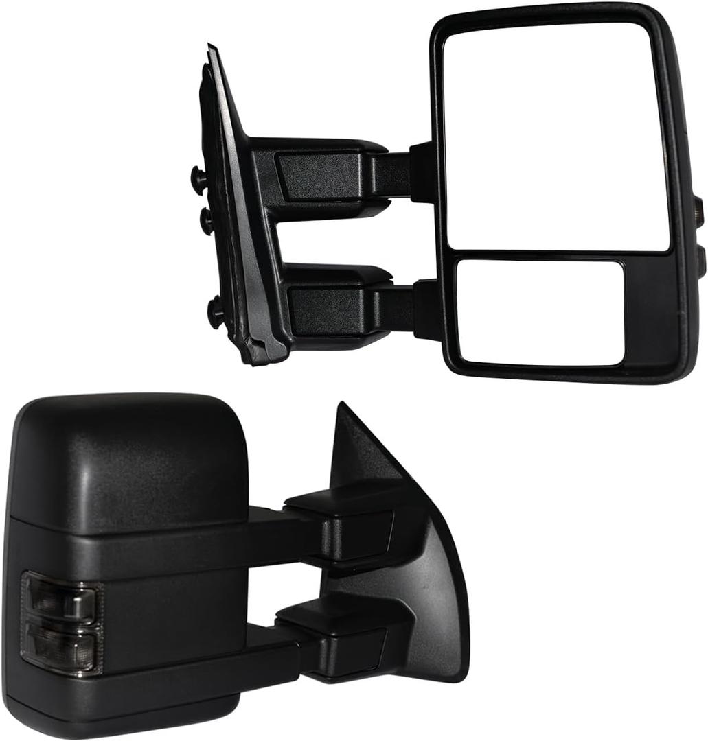 Towing Mirrors Compatible with 1999-2016 Ford F250 F350 F450 F550 Super Duty Side Mirrors with Smoked Turn Signal Light Maually Adjustable Glass Black View Mirrrors Pair Set, Curved with Convex Spotter Glass