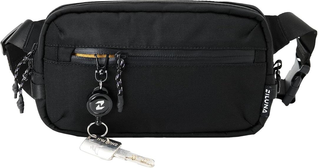 2L Sling Bag for Men & Women - Anti-Theft RFID Blocking Fanny Pack with Lockable Zippers, Water Resistant Lightweight Crossbody Bag for Travel Hiking Running Gym Walking Daily Use(Black)