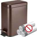 Homie Soft Close, Slim Trash Can 1.6 Gallon with Anti - Bag Slip Liner and Lid, Use as Mini Garbage Basket, Slim Dust Bin, or Decor in Bathroom, Restroom, Kitchen, or Bedroom (Bronze)