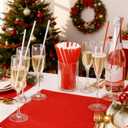 100 Pcs Christmas Stocking Shaped Plastic Straws Disposable Drinking Straw Bulk for Cocktail Xmas Party Birthday Party Supplies (Red,White)