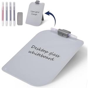 TSJ OFFICE Small Desktop Whiteboard - 12 X 8 Inches Glass Dry Erase Board with Stand, Desk Board Buddy for Home, Office, School Supply Gray