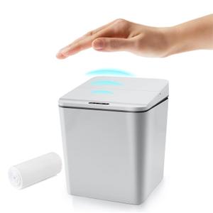 Automatic Small Countertop Trash Can with Lid, 1.5 Gal/6L Toucheless Mini Waste Bin for Office Desk/Bedside Table/Coffee Bar -Batteries, Grey