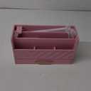 Bamboo Desk Organizer Mail Holder Countertop Wood Desk Drawer Tabletop Storage Box Pen Holder Letter Sorter Makeup Organizer for School Home Office Supplies with Pen Holder Pink