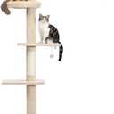 PETEPELA Floor to Ceiling Cat Tree, Cat Tower 5-Tier Height(95-107 Inches) Adjustable, Tall Cat Climbing Tree Featuring with Scratching Post, Cozy Bed,Interactive Ball Toy for Indoor Cats/Kitten Beige