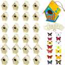 Outus 24 Pcs Wooden DIY Birdhouse Kits for Kids to Build, 4 Shapes Birdhouse Kit Wooden Unfinished with Butterfly Sticker for Boy Girl Arts Crafts(Vintage)