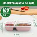 Dealusy 50 Pack (100-Piece) 28 oz Meal Prep Containers Reusable with Lids 2-Compartment, Sturdy Leakproof Food Safe, Microwave Freezer Dishwasher Safe, To Go Take Out Plastic Food Storage, Pink