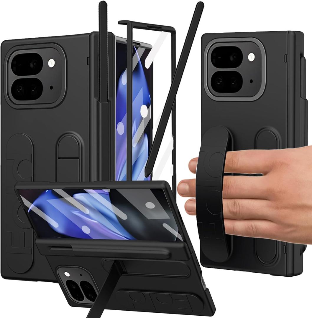 for Google Pixel 9 Pro Fold Case with S Pen Holder & Stylus, Hand Strap Phone Case with Hinge Protection, Screen Protector, Kickstand, Wrist Strap Cover for Google Pixel 9 Pro Fold Black for Google Pixel 9 Pro Fold Case with S Pen Holder & Stylus, Hand Strap Phone Case with Hinge Protection, Screen Protector, Kickstand, Wrist Strap Cover for Google Pixel 9 Pro Fold Black
