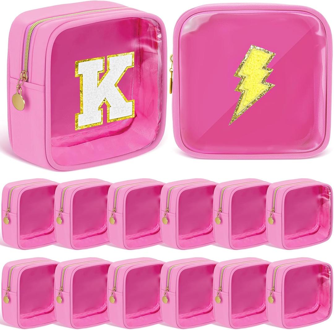 Kacctyen 12 Pcs Mini Makeup Bag Nylon Small Pouch for Purse Mini Square Nylon Pouch with Zipper Small Cosmetic Travel Makeup Bag Purse Organizer for Women (Pink Color,Translucent)