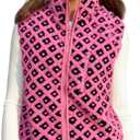 Womens Checkered Sherpa Vest Sleeveless Winter Fleece Jacket High Neck Zip Up Plaid Gilet with Chest Pocket (X-Large, Black-rose)