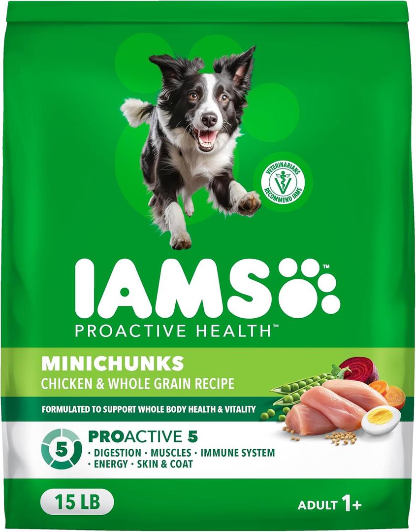 IAMS Proactive Health Minichunks Premium Dry Dog Food, Adult Dog Food Dry Recipe, 15 lb. Bag (EXP 07/10/27)