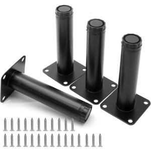 4.7 Inch Adjustable Furniture Legs Set of 4, Metal Cabinet Legs 1" Dia Cold Rolled Steel Round Furniture Support Feet for Kitchen Shelves Coffee Table Couch (Black)